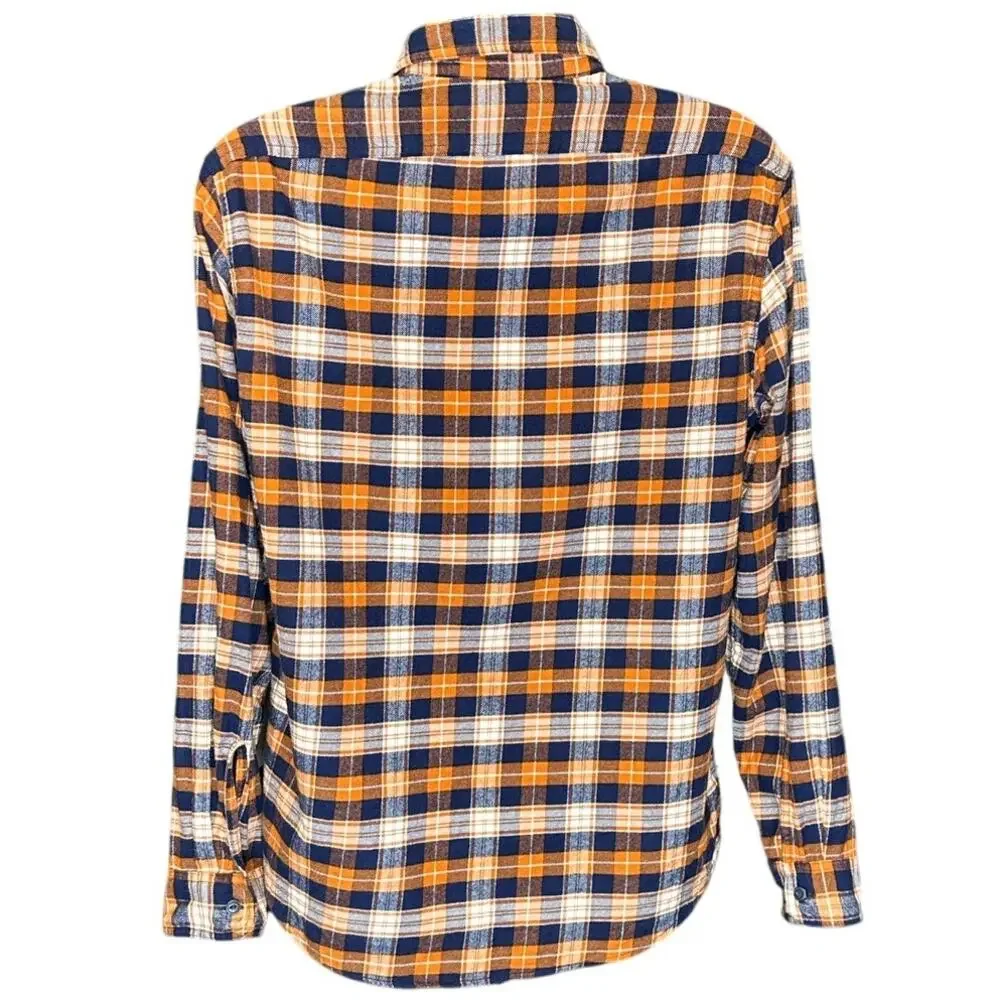 J. Crew Flannel Classic Fit Button Down Blue and Orange Plaid Size L